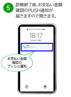 診察終了後、お支払い金額確認のPUSH通知が届きますので開きます